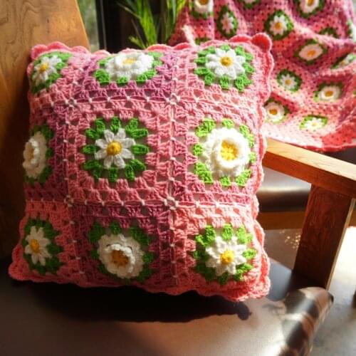 Handmade Crochet Chrysanthemum Flower Pillow Pattern Cushion Handmade Home Decorative 40x40cm