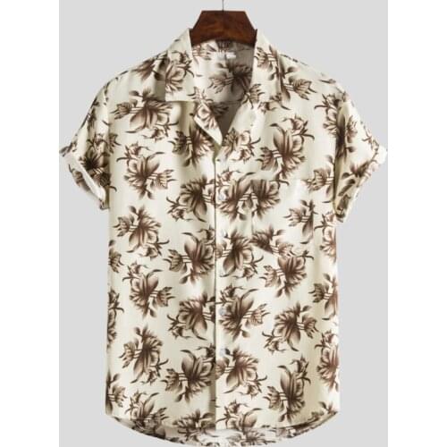 Newest Hawaiian Shirt For Mens Ethnic Style Printing Loose Turndown Collar Short Sleeve Casual Shirts