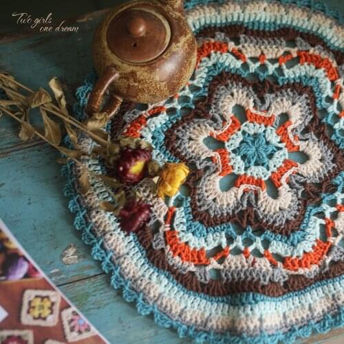 Original Indian Handmade Crochet Table mats DIY Coaster Doilies Traits Seat Cushion Wedding Decor Cup Pad Prop 40cm 2pcs/lot