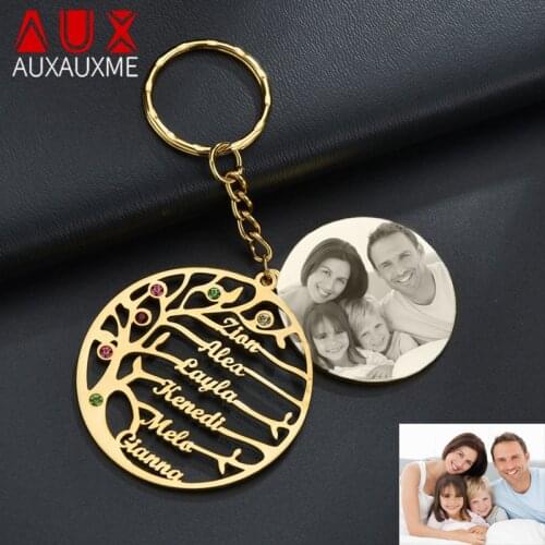 Auxauxme Custom Tree of Life Name Pedant Necklace Stainless Steel Engrave Family Member Photo Custom Jewelry for Men Women