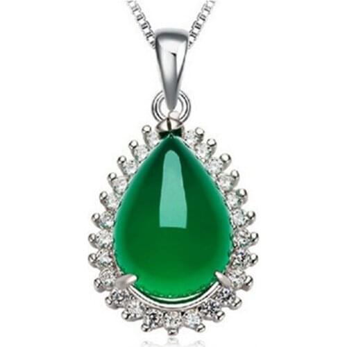 925 Sterling Silver Retro Ethnic Style Pendant Synthetic Khotan Jade Chalcedony Necklace Women Jewelry Accessories Wholesale