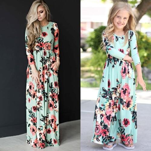 Mother & Kids dress Long Dress Beach Party Bohemia Maxi Dress with Pocket Sundress Dresses For Family Matching Outfits