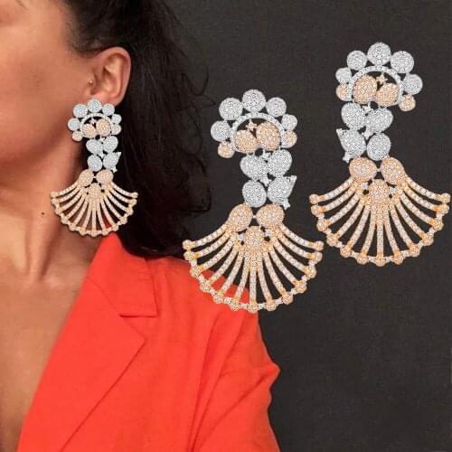 Blachette Luxury Noble Inlaid Bridal Wedding Big Flowers Dangle Earrings For Women Party Show Trendy High Quality Jewelry