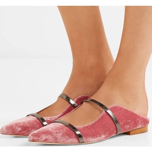 Modern Slippers New Summer Shoes Woman Velvet Shallow Single Shoe Pointed Flat Bottomed Sexy Metal Belt Flats Slipper Flip Flops
