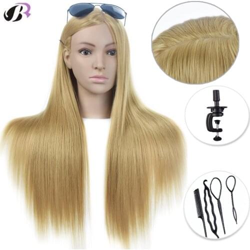 26" 100% High Temperature Fiber Long Hair Hairdressing Training Head Model with Clamp Stand Practice Salon Mannequin Head Dummy