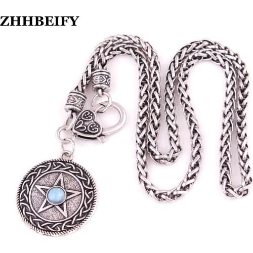 Knot PENTACLE Pendant with Leather chain solid background Pentagram w/ Rhinestone choice Pendant wheat bracelet Necklace