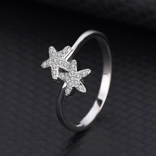 Korean Fashion And Matching Pentagram Small Star Full Of Diamonds 925 Sterling Silver Ring Tide Women Finger Jewellery Wholesale
