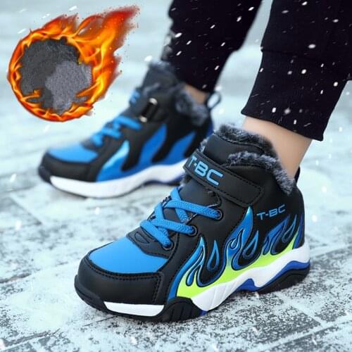 Winter Boy Running Shoes Super Warm Plus Cotton Child Sneakers Leather Waterproof Boots Anti-Slippery Casual Big Kids Footwear