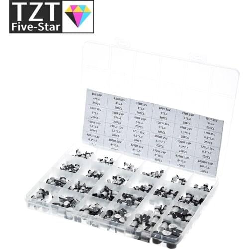 1uF~1000uF 6.3V-50V 400Pcs 24Value SMD Aluminum Electrolytic Capacitors Assortment Kit+ Box