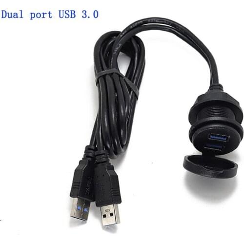 1PC Car and motorcycle round head USB3.0 male to female panel mounting USB extension cable with waterproof cover USB waterproof