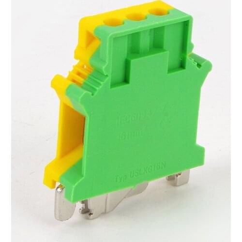 1pcs USLKG16 grounding terminal 16 square guide rail type yellow and green grounding terminal UK16N terminal post