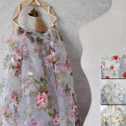 3D Organza Embroidered Lace Fabric Pink Blue Chiffon Flower Skirt Wedding Background Decorative DIY Fabric VXZ172830