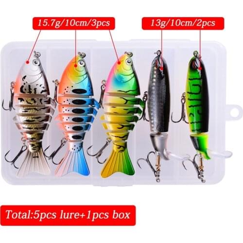 5pcs Box Fishing Wobbler Set Crankbaits Artificial Bait Hard Lure Swimbait Minnow Popper for Bass Fishing Tackle