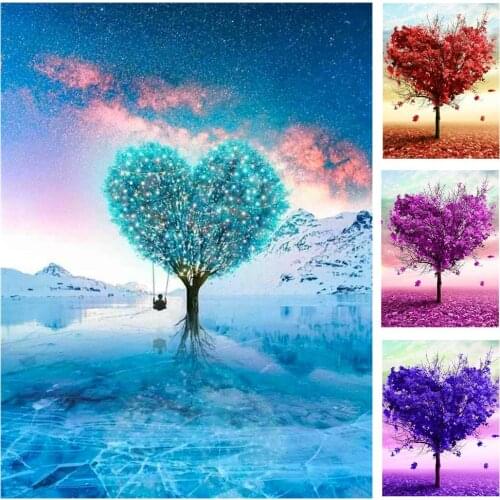 Huacan 5d DIY Diamond Embroidery Cross Stitch Heart Tree Diamond Painting Full Drill Square Mosaic Landscape Beaded Pictures