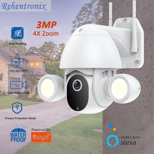 3MP Tuya WiFi Floodlight Security Camera Home Garden Wireless Dome IP Camera Outdoor PTZ Camera Support Alexa Google Home