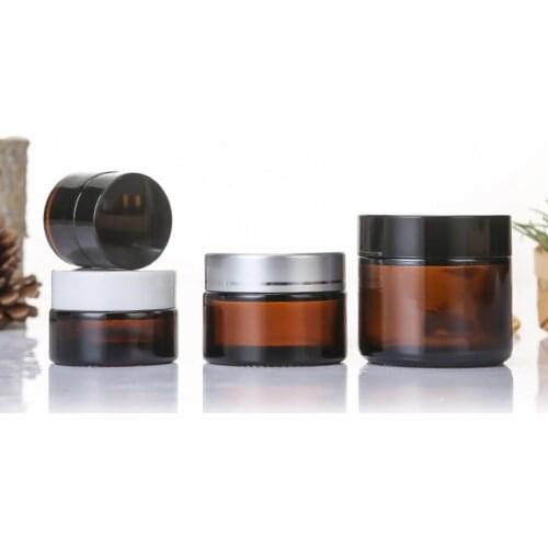 50G BROWN glass bottle/jar for cream/gel/ jar for essence/serum/moisturizer/skin care pot /cosmetic packing aluminum plastic lid