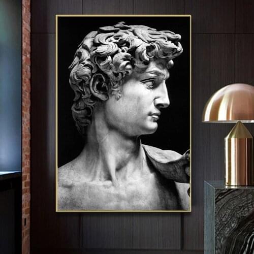 Black and White Sculpture of Davids Head Canvas Painting Posters and Print Wall Art Pictures Cuadros for Hoem Living Room Decor