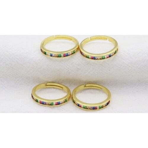 Colorful CZ Eternity Band Ring Thin Skinny Engagement Wedding Birthstone Rainbow Color Classic Simple Round Circle Finger Rings