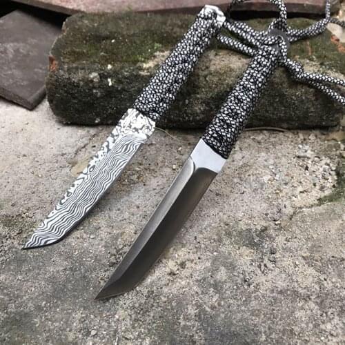 Damask Stainless Steel Fixed Blade Outdoor Straight Knife High Hardness Sharp Blade&Leggings Handle tools Paring Knives