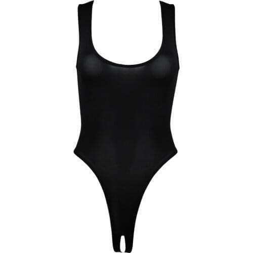 IEFiEL Sexy Womens Exotic Teddies Stretch Sleeveless High Cut Thong Leotard Bodysuit Underwear with Open Crotch for Nightwear