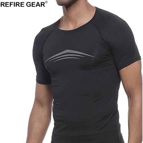 Refire Gear Running Gym T-shirts Men Quick Dry Elastic Compressed Tshirts Breathable Breathable Outdoor Hiking Sports Shirt Male
