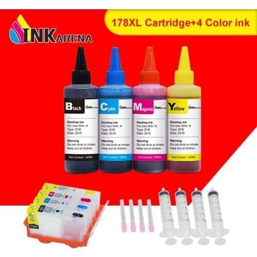 INKARENA 178 Ink Cartridge for HP178 XL Photosmart C6380 C6300 C5300 C5383 C5380 C6383 D5460 D5400 D5463 Printer + 4 Bottle Ink