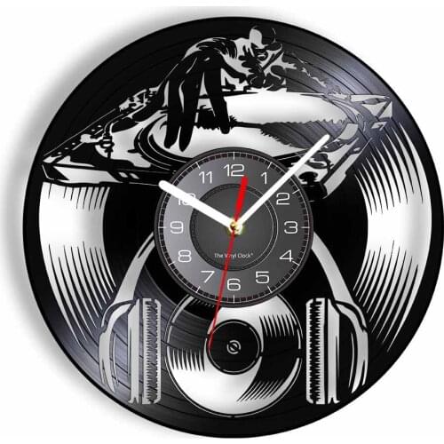 Cool DJ 3D Vinyl Wall Clock Headphone Music Player DJing Machine Wall Watch With LED Backlight Unique Gift For DJ Club Art Decor