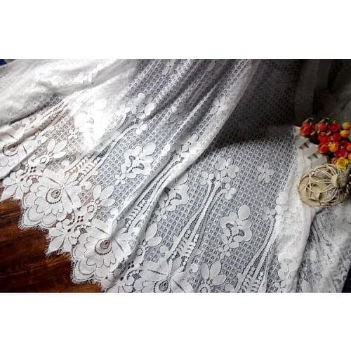 1.5 meters x 3 meters / lot off white eyelash embrioded lace fabric high quality lace wedding dress craft materials table cloth