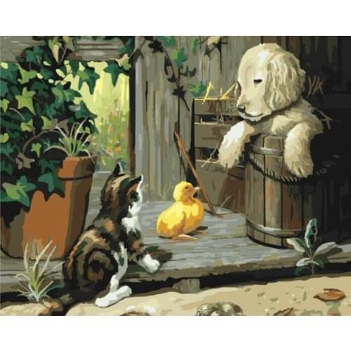 MaHuaf-W1263 chichen and his friends coloring by numbers on canvas Wall decoration painting for living room