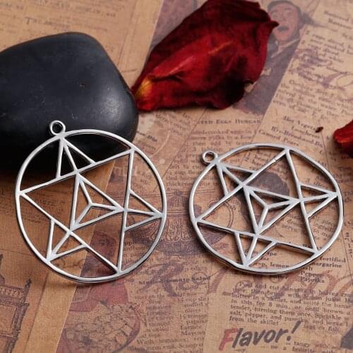 DoreenBeads Copper silver color Round Merkaba Meditation Pendants Hollow DIY Components 39mm(1 4/8") x 36mm(1 3/8"), 1 Piece