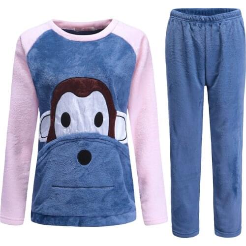 H5990 Cute Cartoon Pajamas Suit Women Thickened Flannel Warm Sleepwear Autumn Winter Korean Coral Velvet Long Sleeves Nightgown