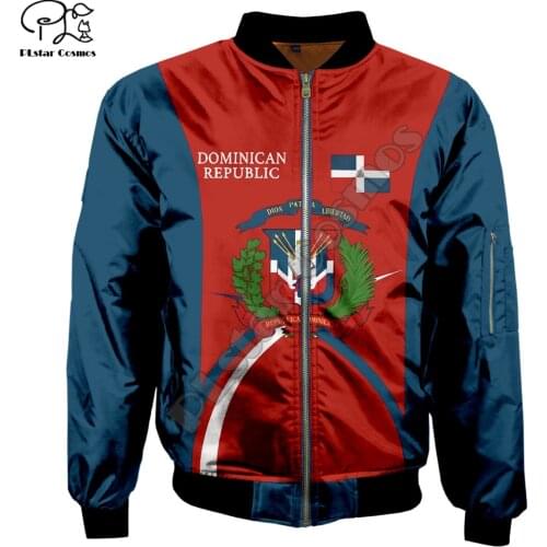 Men Dominican Republic Print Warm 3D Bomber Jackets Unisex Thick winter harajuku Long Sleeve Flight Jacket zipper coat outwear