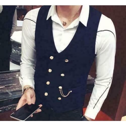 Mens casual V-neck Double-breasted Metal chain nightclub vest waiter dress