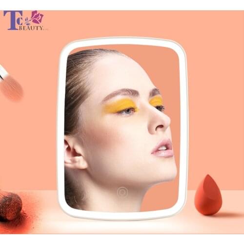 Desktop Makeup Mirror Touch Screen Vanity Mirror with Trichromatic LED Brightness Adjustable Portable USB Rechargeable