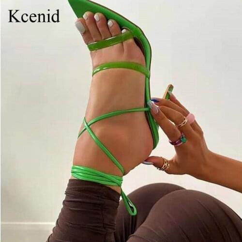 Kcenid New Fashion Sexy Lace Up Gladiator Sandals Women Pointed Toe High Heels Cross-Tied Party Shoes Size 41 Sandalias de mujer