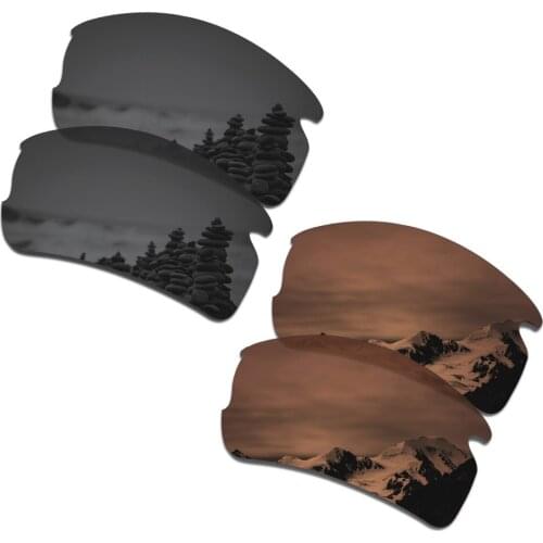SmartVLT 2 Pairs Polarized Sunglasses Replacement Lenses for Oakley Flak 2.0 AF OO9271 Stealth Black and Amber Brown