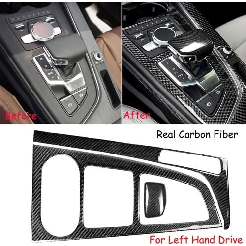 Car parts Real soft Carbon Fiber Gear Shift Panel & Knob Cover For Audi A4 B9 A5 2017-2019 Left driving