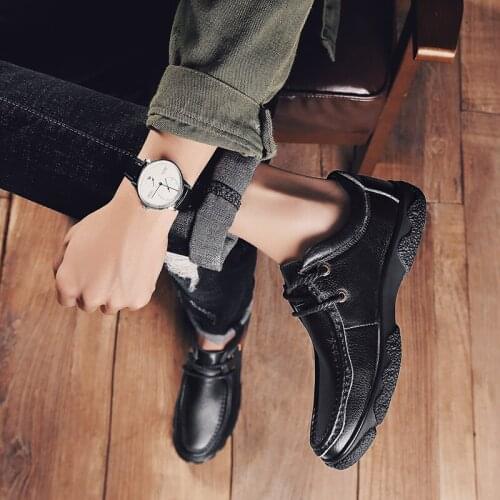 Casual Leather Man Shoe Casual Sports Shoes Men Black Leisure Leather For Fashion Male Sneakers Flat Mens Brand Man