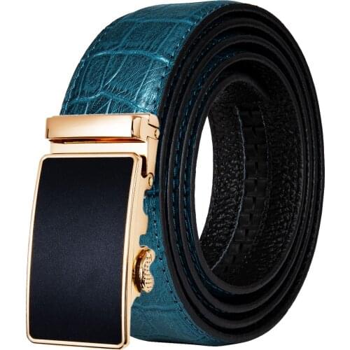 Men Belt Alloy Automatic Buckle Belt High Quality Luxury Famous Brand Blue Crocodile Leather Belts For Men DiBanGu