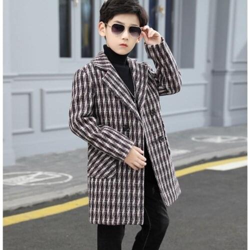 Boys Wool Coat 2021 Woolen Overcoat Kids Clothes Fall Winter Plaid Thicken Casual Woollen hildren Outerwear Trench Jackets