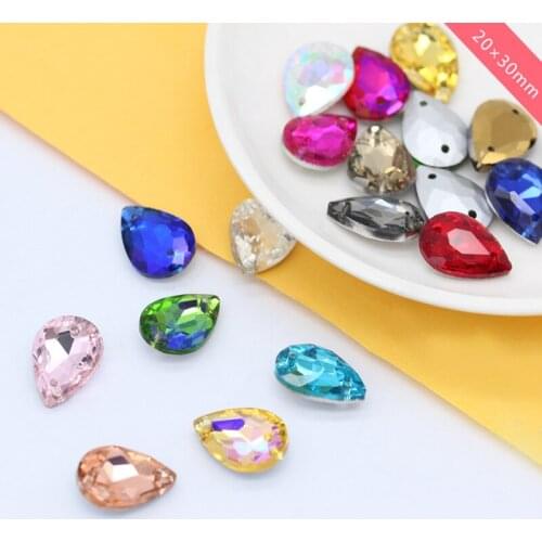 12p 20x30mm Teardrop sewing Pointback Glass stone Sew On crystal Rhinestones sparking Gemstone button jewels garment accessories