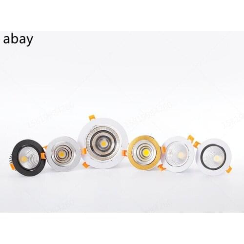 Dimmable LED COB Spotlight Ceiling Lamp AC85-265V 3W 5W 7W 9W 12W 15W Aluminum Recessed Downlights Round Panel Light