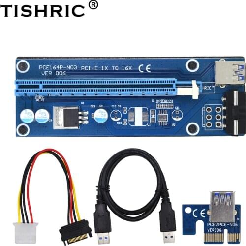 TISHRIC 100pcs Ver006 Pci-e Extender PCIE Pci Express Riser Card 1x 16x Usb3.0 Cable Sata To 4pin Molex For Bitcoin Mining Miner