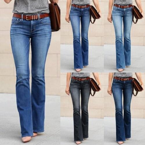 Elastic Waist Slim Fit Jeans for Girl Female Elegant Denim Trousers Y2k Loose Solid Streetwear Mid Waist Flared Pants for Women