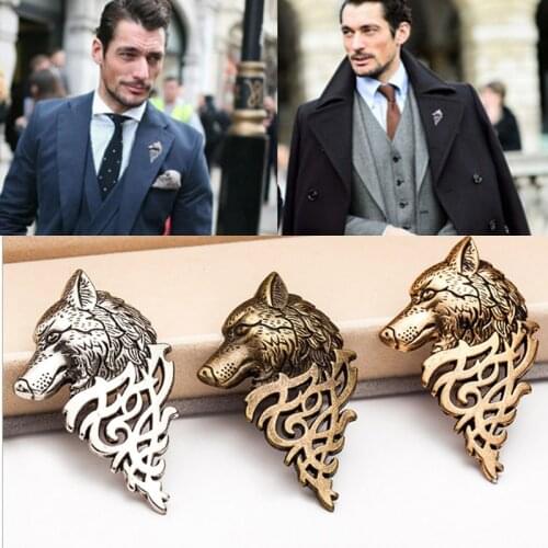 Vintage Hollow Wolf Head Brooch Badges Upscale Unisex Suit Collar Pin Buckle Wolfhead Brooches Pins For Men West Accessories