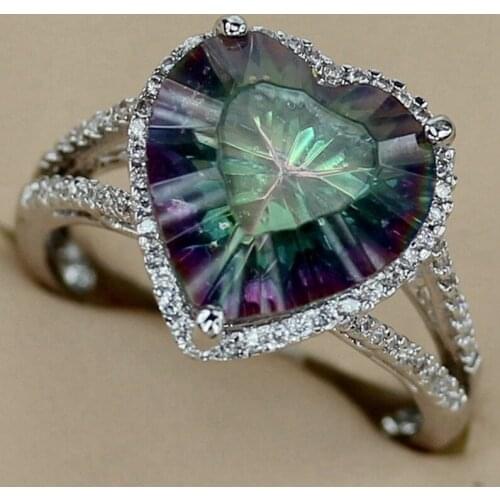 SHUNXUNZE Fancy Engagement Wedding rings Jewelry for women dropshipping Rainbow Cubic Zirconia Rhodium Plated R3320 size 6 7 8 9