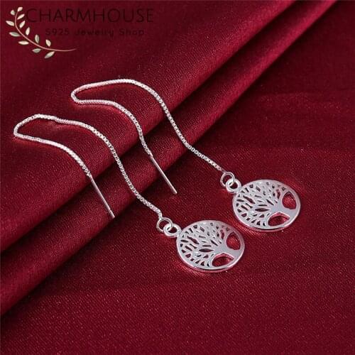 Charmhouse 925 Silver Earrings For Women Life Tree Long Ear Line Brincos Pendientes Fashion Jewelry Accessories Wholesale Gifts