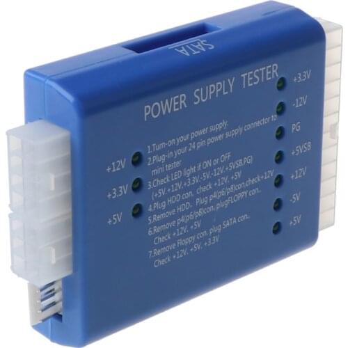 1Pcs NEW Black PC 20 24 Pin PSU SATA Power Supply Tester F2TE