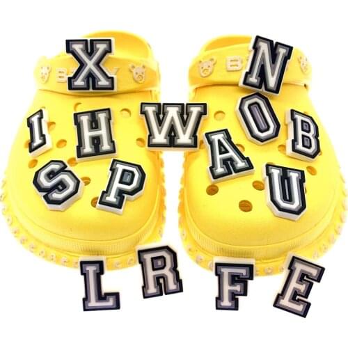 1PCS Hot Selling Black White Letter Icon Shoes Charms Silicone Decoration For Croc Buckle Alphabet Accessories Kids Gifts