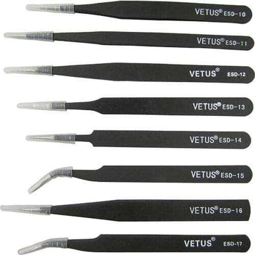 VETUS Precision ESD stainless steel anti-static tweezers SMD BGA soldering hand tools